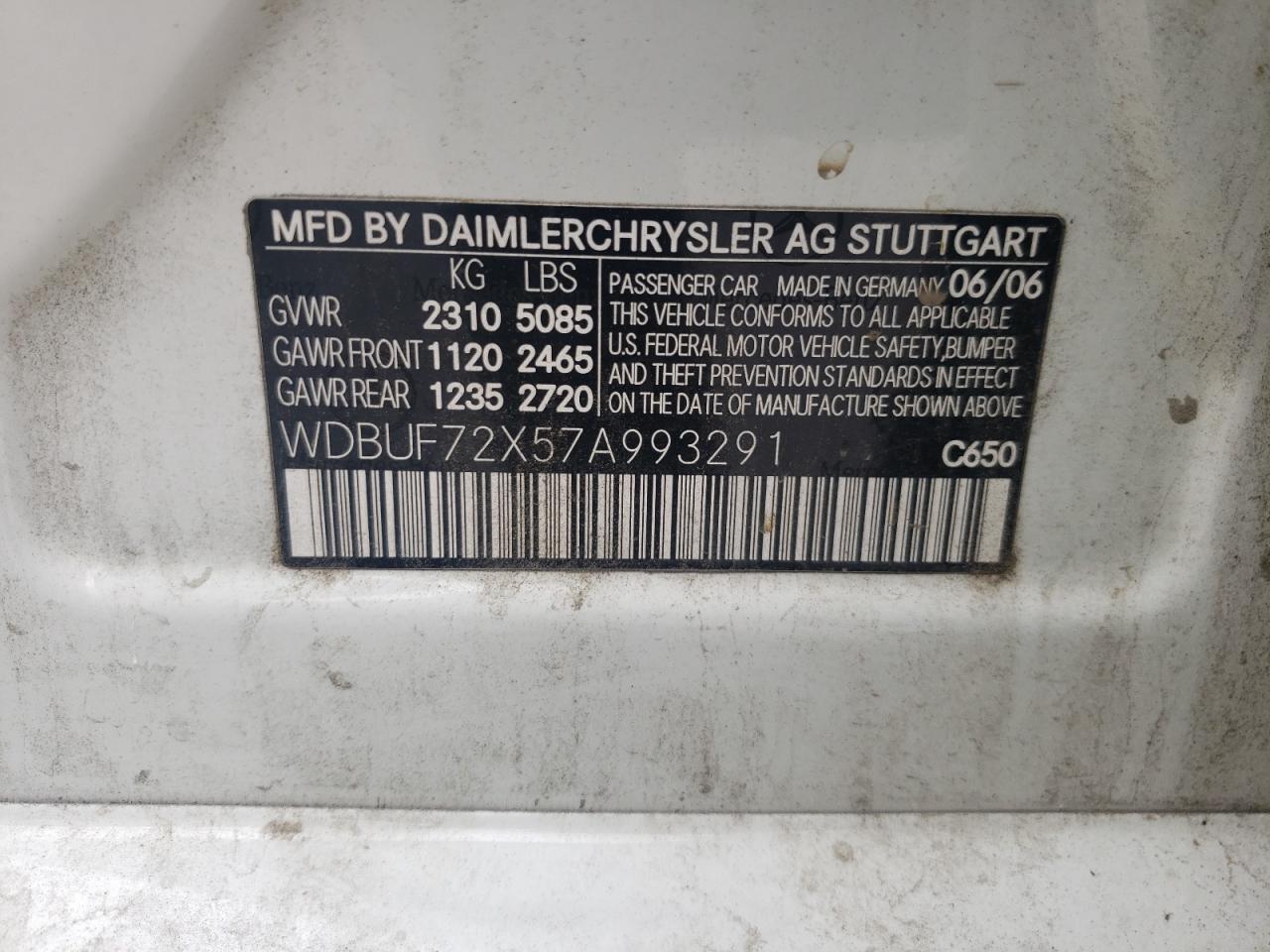 Photo 10 from auction – 2007 MERCEDES-BENZ E 550 with VIN WDBUF72X57A993291