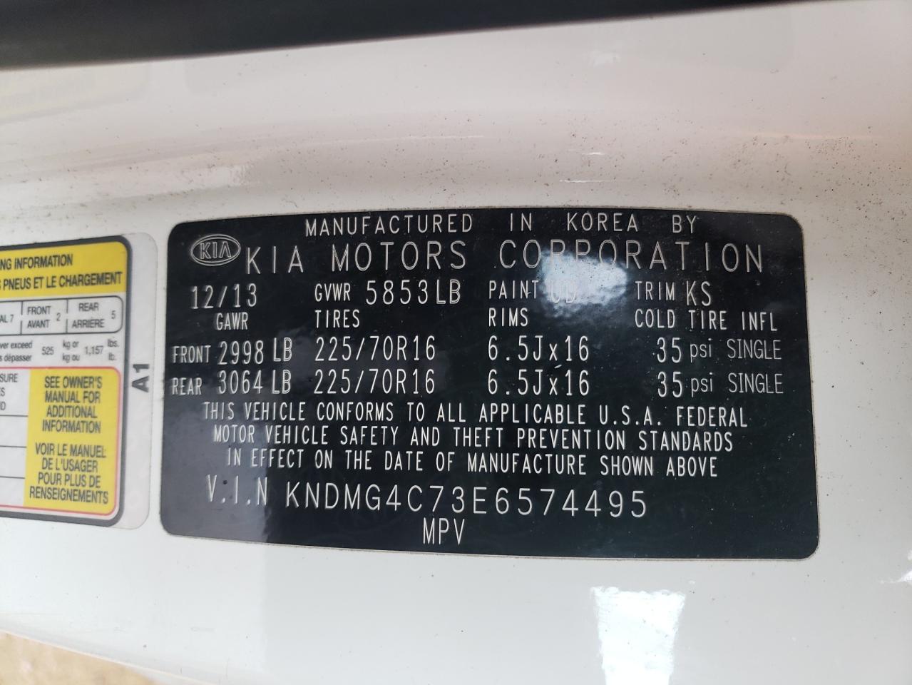 Photo 10 from auction – 2014 KIA SEDONA LX with VIN KNDMG4C73E6574495
