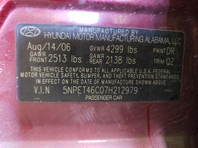 Photo 10 from auction – 2007 HYUNDAI SONATA GLS with VIN 5NPET46C07H212979