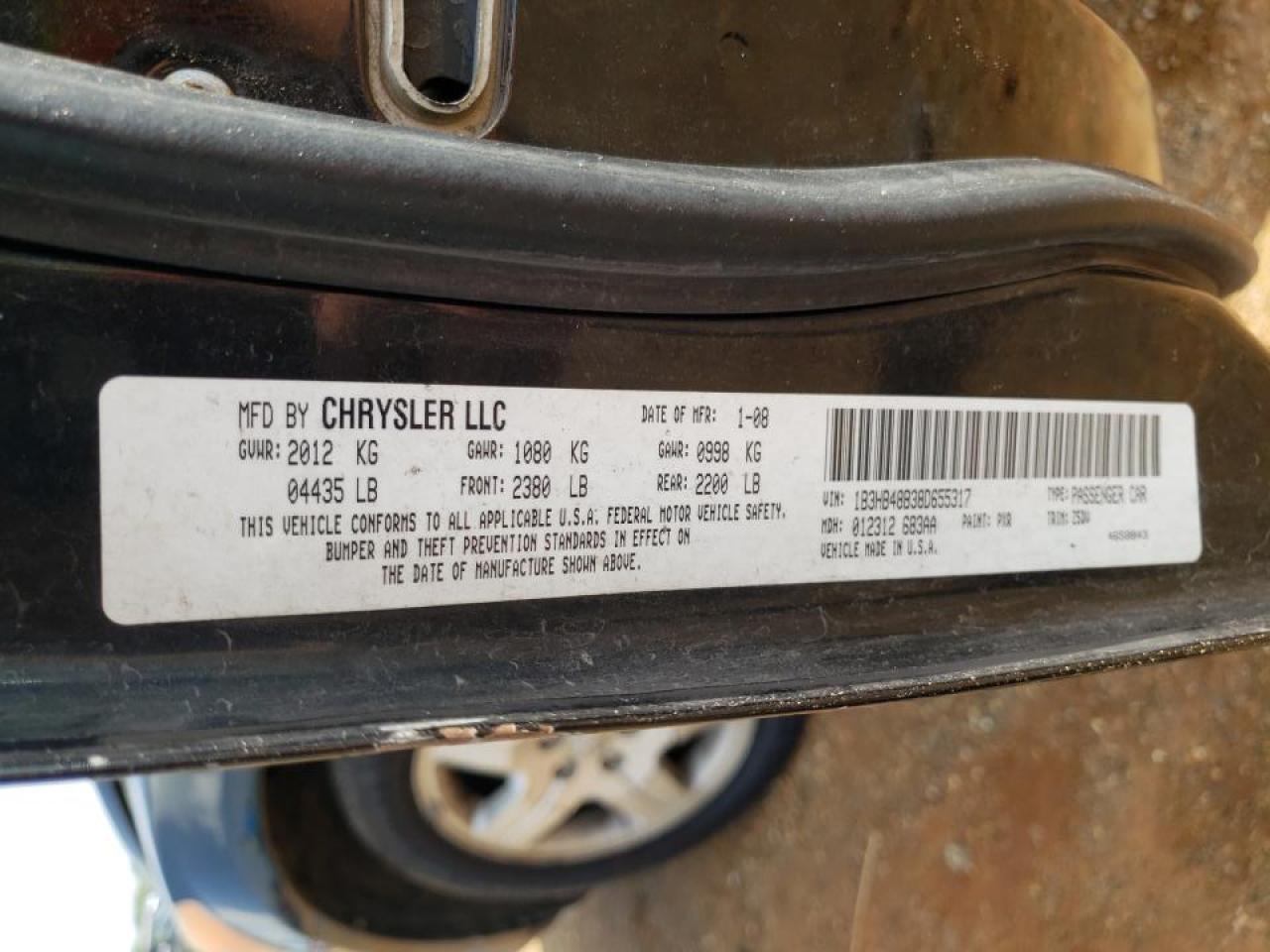 Photo 10 from auction – 2008 DODGE CALIBER SX with VIN 1B3HB48B38D655317