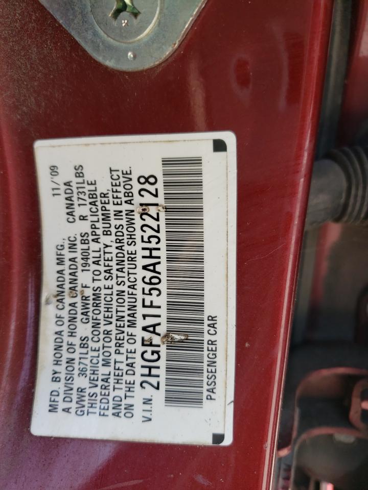 Photo 10 from auction – 2010 HONDA CIVIC LX with VIN 2HGFA1F56AH522128
