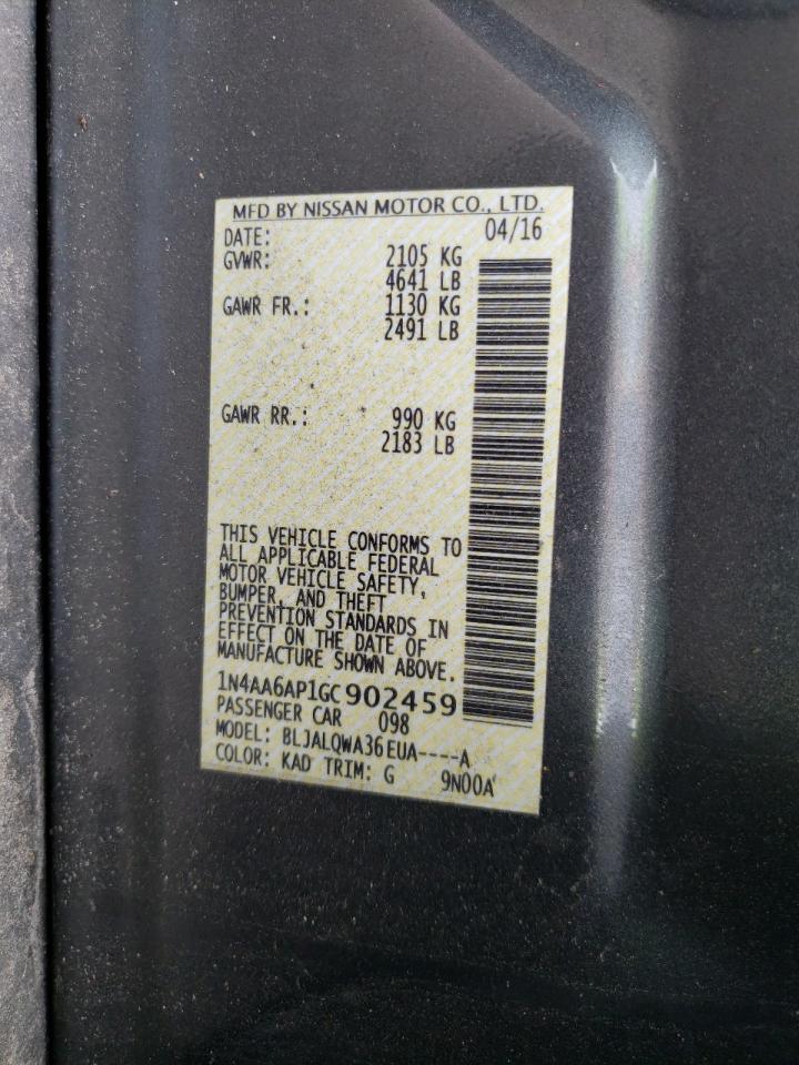 Photo 10 from auction – 2016 NISSAN MAXIMA 3.5 with VIN 1N4AA6AP1GC902459