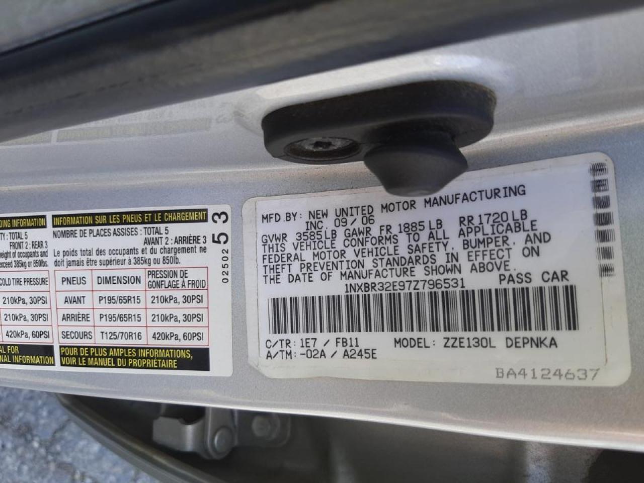 Photo 10 from auction – 2007 TOYOTA COROLLA CE with VIN 1NXBR32E97Z796531