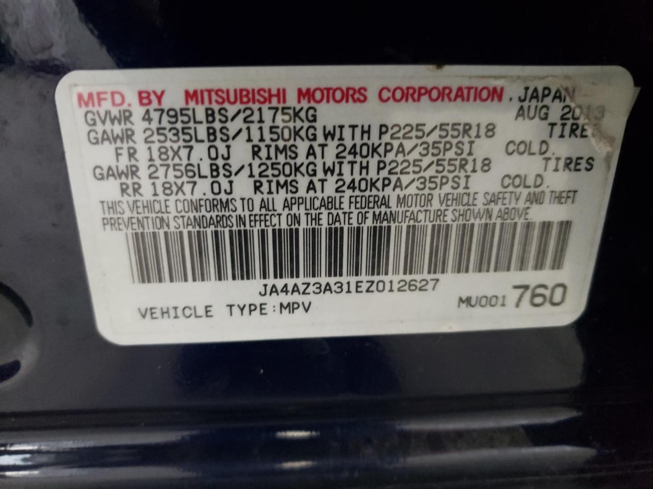 Photo 10 from auction – 2014 MITSUBISHI OUTLANDER with VIN JA4AZ3A31EZ012627