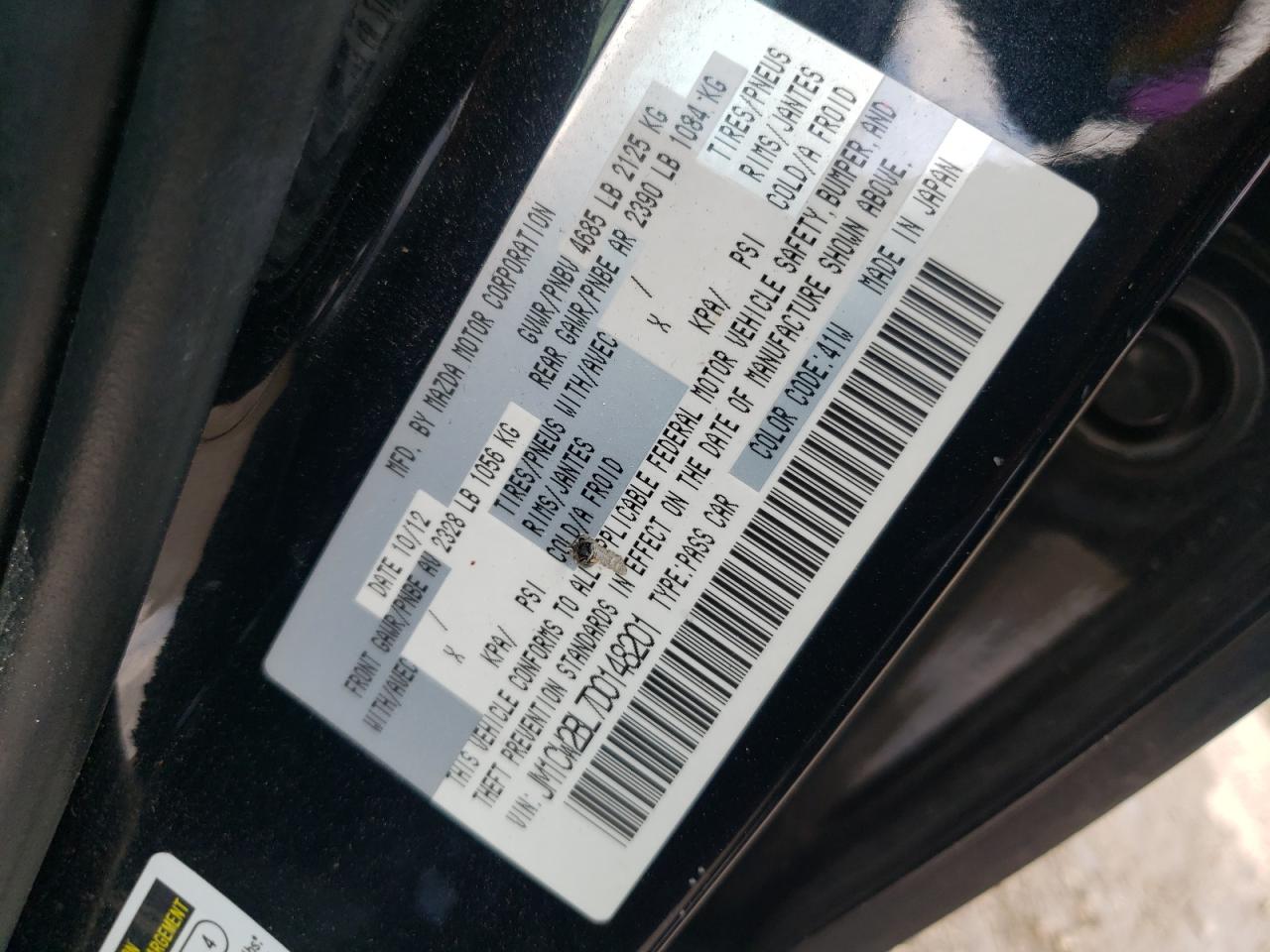 Photo 10 from auction – 2013 MAZDA 5 with VIN JM1CW2BL7D0148201