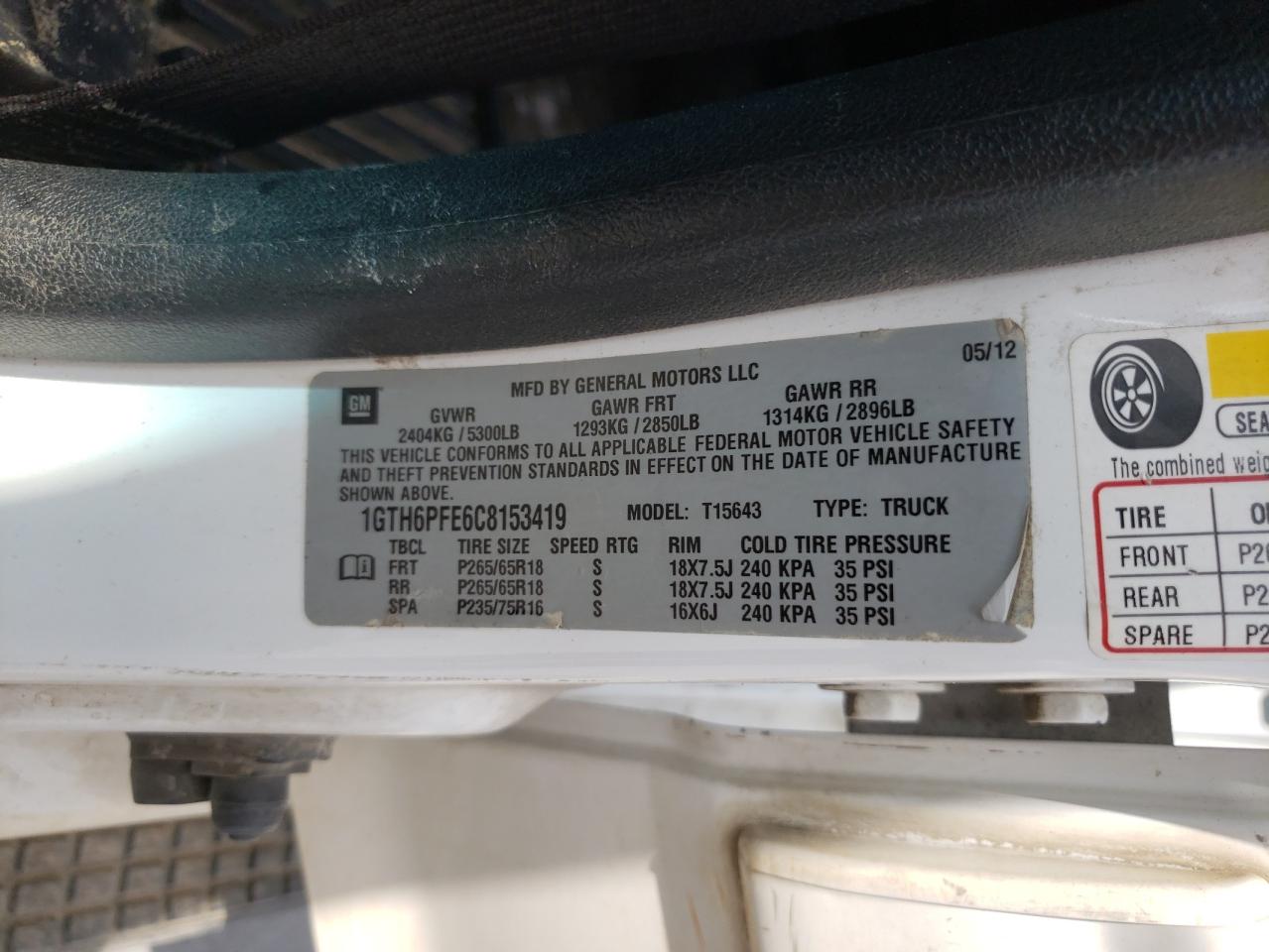 Photo 10 from auction – 2012 GMC CANYON SLE with VIN 1GTH6PFE6C8153419