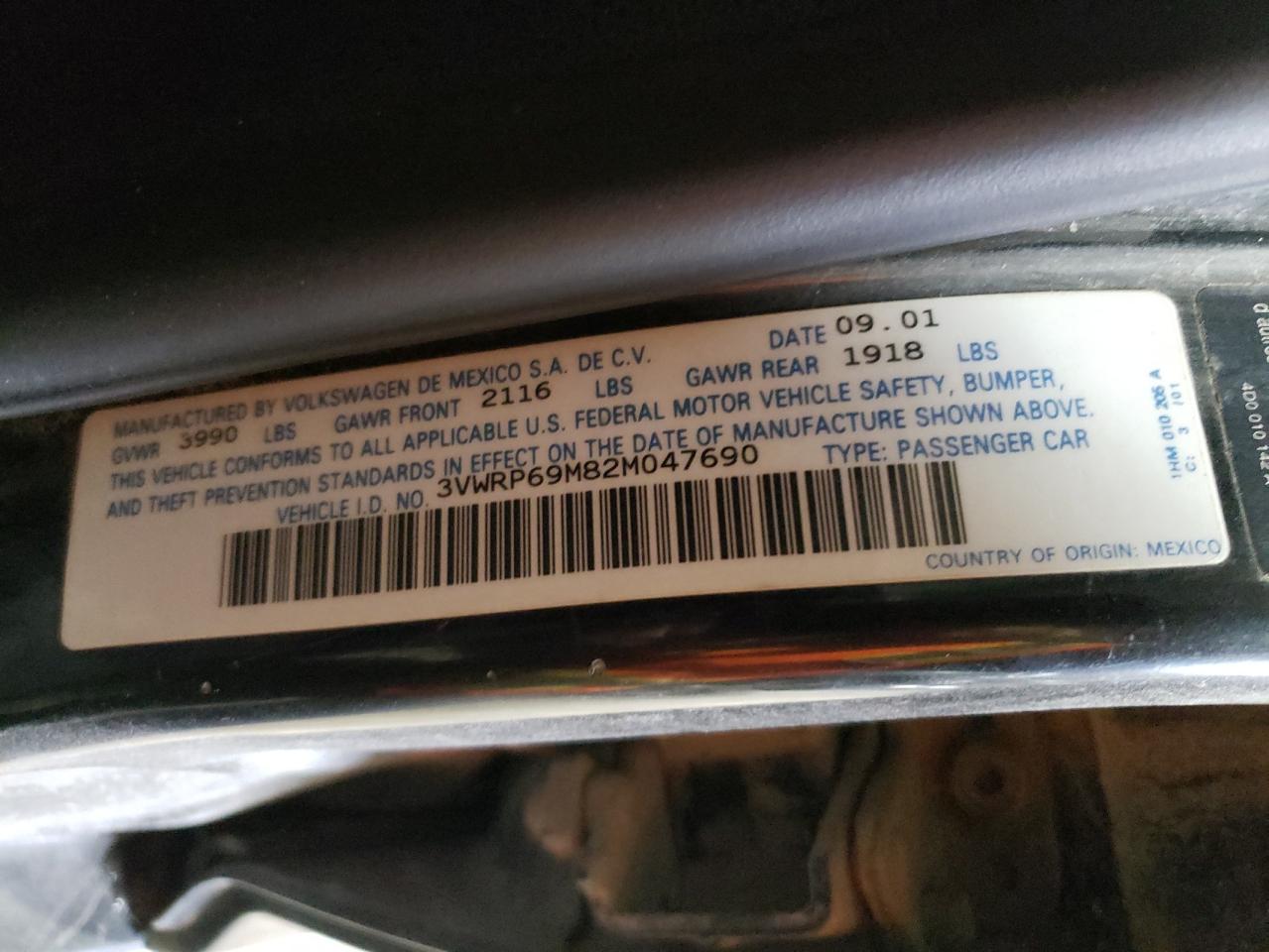 Photo 10 from auction – 2002 VOLKSWAGEN JETTA GL T with VIN 3VWRP69M82M047690