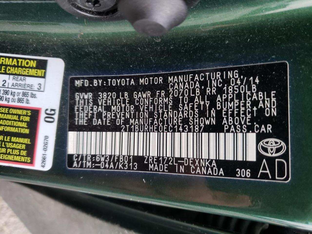 Photo 10 from auction – 2014 TOYOTA COROLLA L with VIN 2T1BURHE0EC143187
