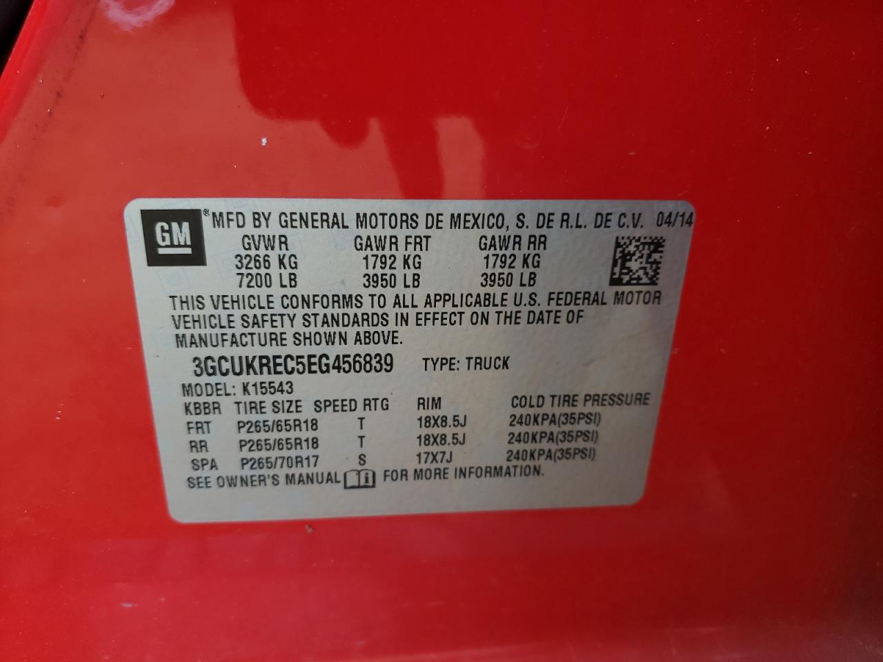 Photo 10 from auction – 2014 CHEVROLET SILVERADO with VIN 3GCUKREC5EG456839