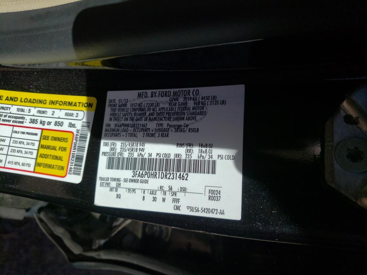 Photo 10 from auction – 2013 FORD FUSION SE with VIN 3FA6P0HR1DR231462