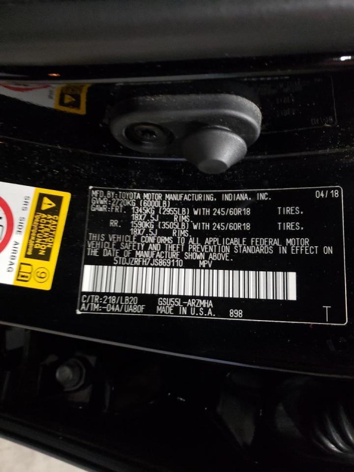 Фото 10 с аукциона – 2018 TOYOTA HIGHLANDER с VIN 5TDJZRFH7JS869110