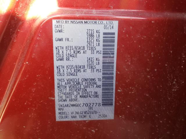 Photo 10 from auction – 2014 NISSAN PATHFINDER with VIN 5N1AR2MM6EC702778