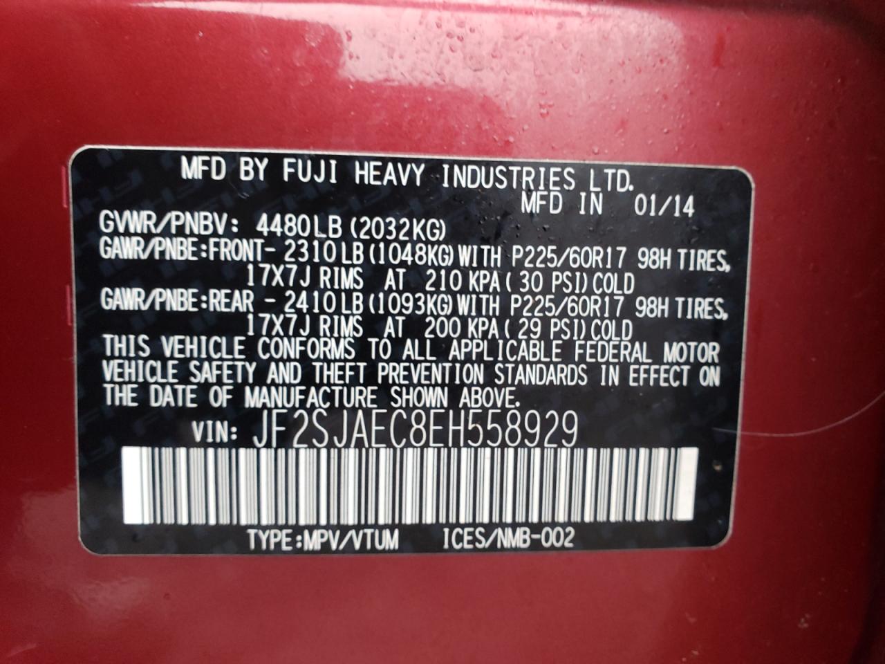 Photo 10 from auction – 2014 SUBARU FORESTER 2 with VIN JF2SJAEC8EH558929