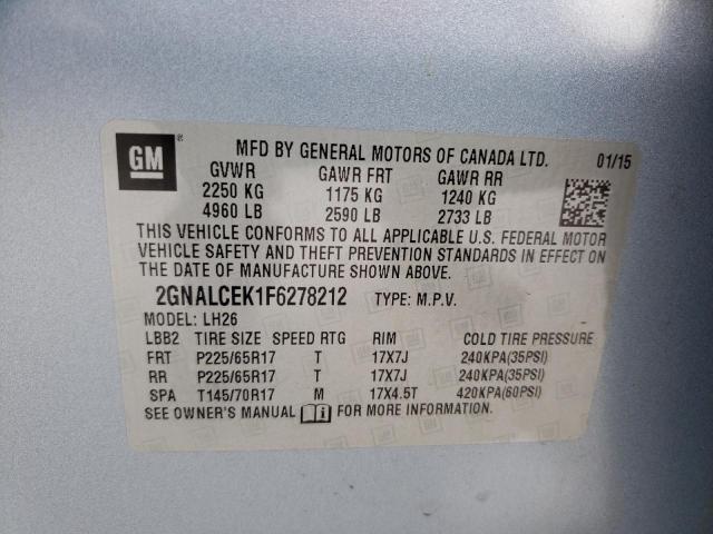 Photo 10 from auction – 2015 CHEVROLET EQUINOX LT with VIN 2GNALCEK1F6278212