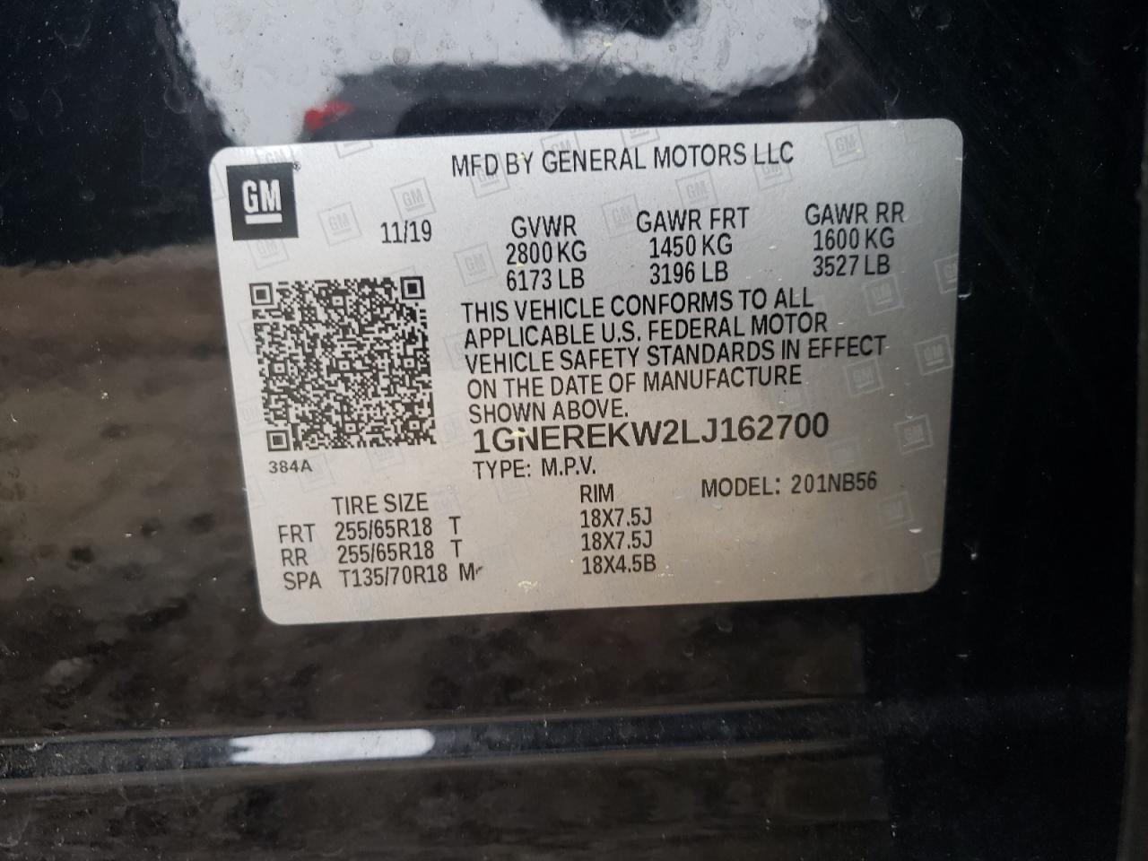 Photo 10 from auction – 2020 CHEVROLET TRAVERSE L with VIN 1GNEREKW2LJ162700
