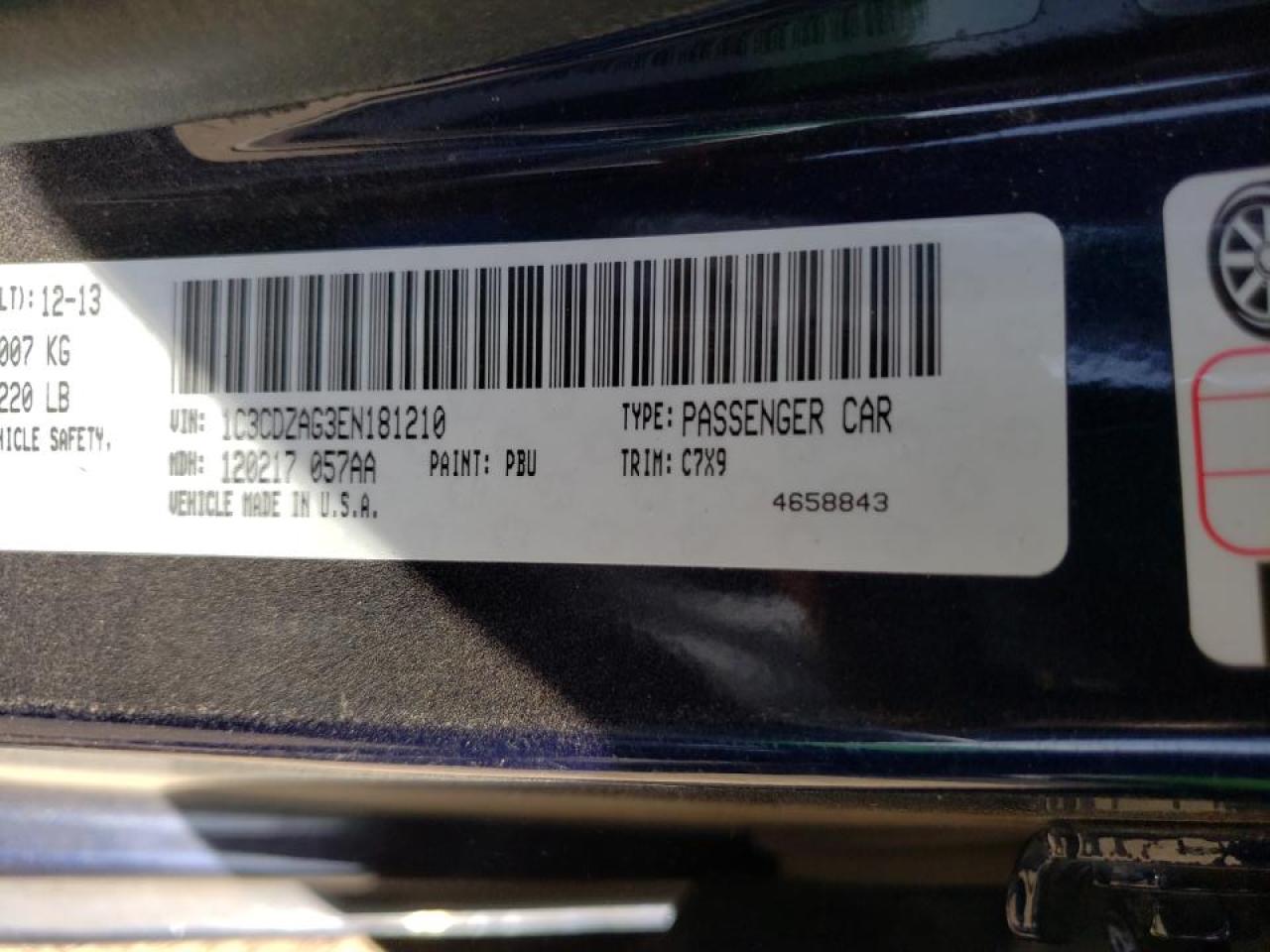 Photo 10 from auction – 2014 DODGE AVENGER SE with VIN 1C3CDZAG3EN181210