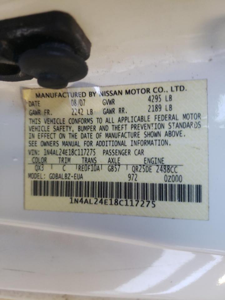 Photo 10 from auction – 2008 NISSAN ALTIMA 2.5 with VIN 1N4AL24E18C117275