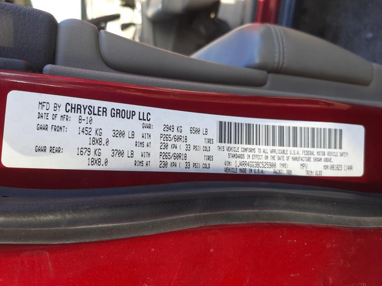 Photo 10 from auction – 2011 JEEP GRAND CHER with VIN 1J4RR4GG3BC525900