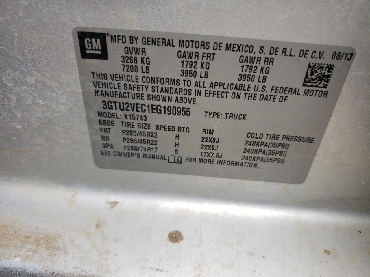 Photo 10 from auction – 2014 GMC SIERRA K15 with VIN 3GTU2VEC1EG190955