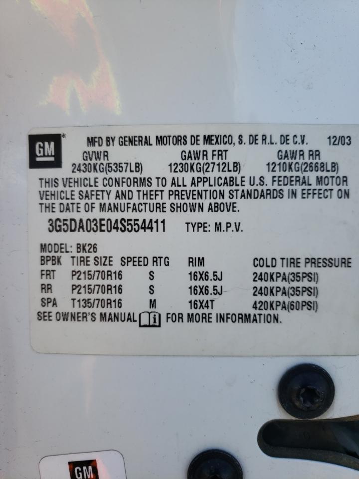 Photo 10 from auction – 2004 BUICK RENDEZVOUS with VIN 3G5DA03E04S554411