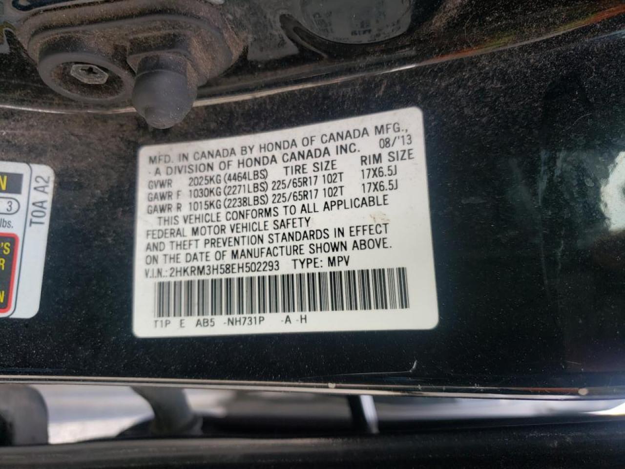 Photo 10 from auction – 2014 HONDA CR-V EX with VIN 2HKRM3H58EH502293