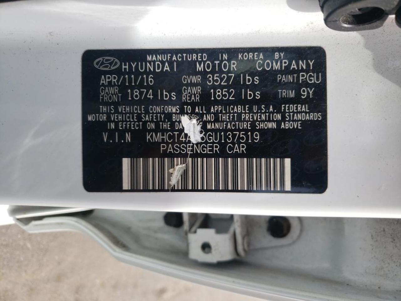 Photo 10 from auction – 2016 HYUNDAI ACCENT SE with VIN KMHCT4AE5GU137519