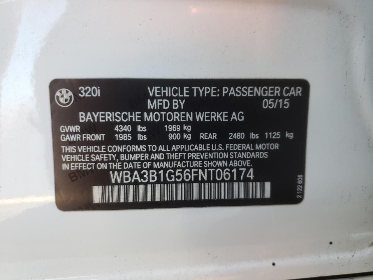 Фото 10 с аукциона – 2015 BMW 320 I с VIN WBA3B1G56FNT06174