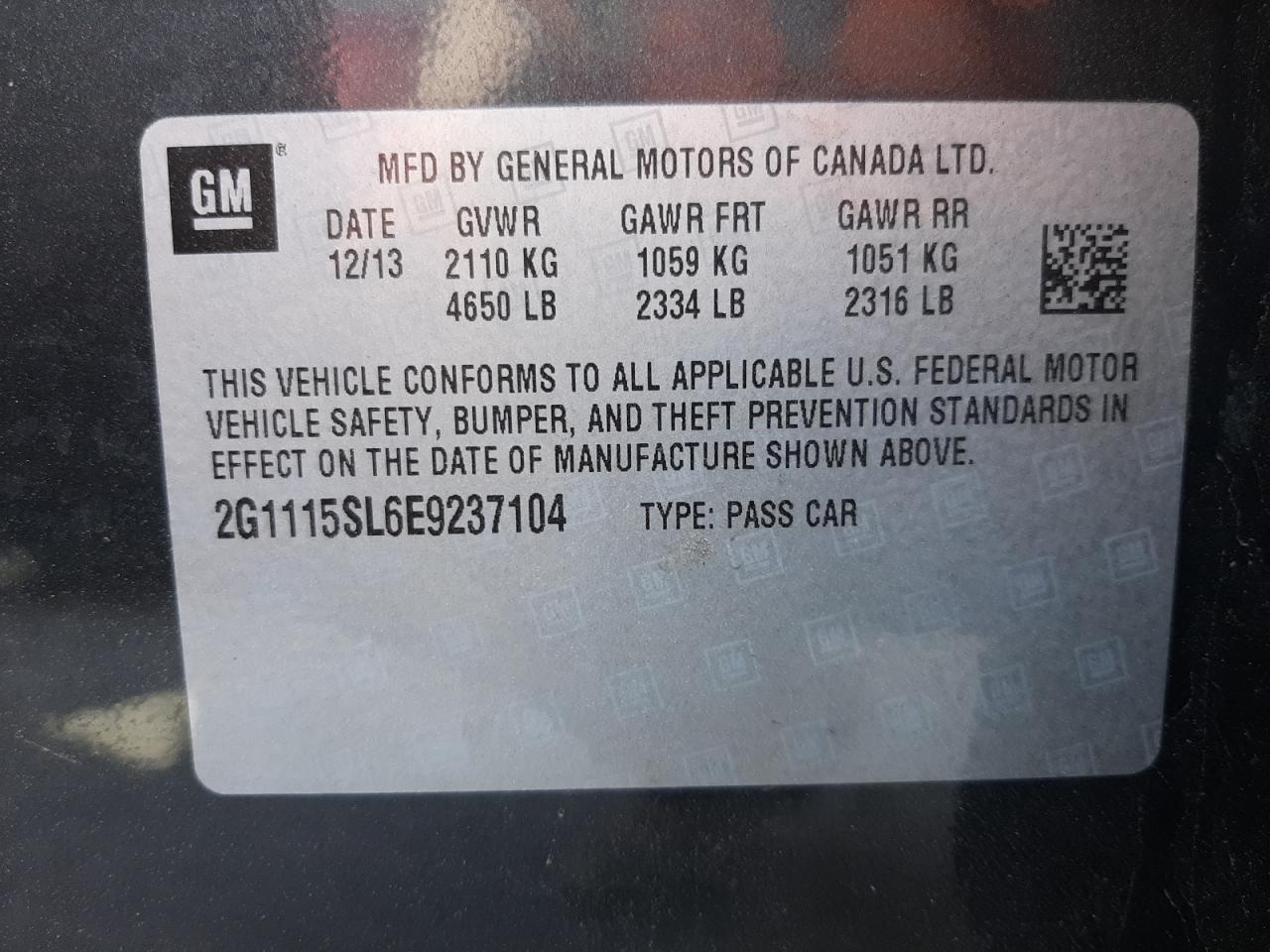 Photo 10 from auction – 2014 CHEVROLET IMPALA LT with VIN 2G1115SL6E9237104
