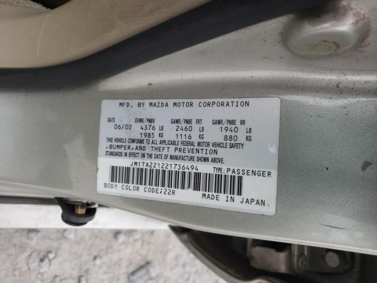 Photo 10 from auction – 2002 MAZDA MILLENIA with VIN JM1TA221221736494