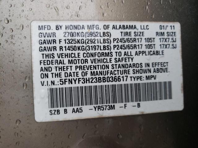 Photo 10 from auction – 2011 HONDA PILOT LX with VIN 5FNYF3H23BB036617