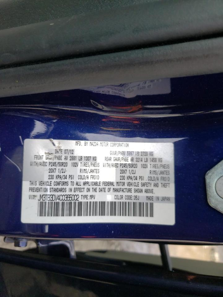 Photo 10 from auction – 2012 MAZDA CX-9 with VIN JM3TB3DV4C0365002