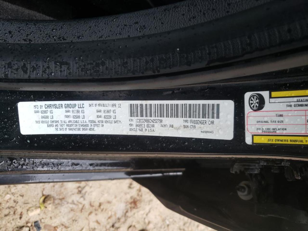 Foto 10 de la subasta – 2012 DODGE AVENGER SE con VIN 1C3CDZAB6CN252790