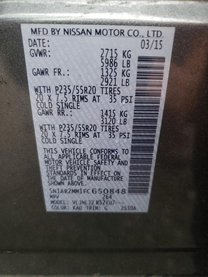 Photo 10 from auction – 2015 NISSAN PATHFINDER with VIN 5N1AR2MM1FC650848