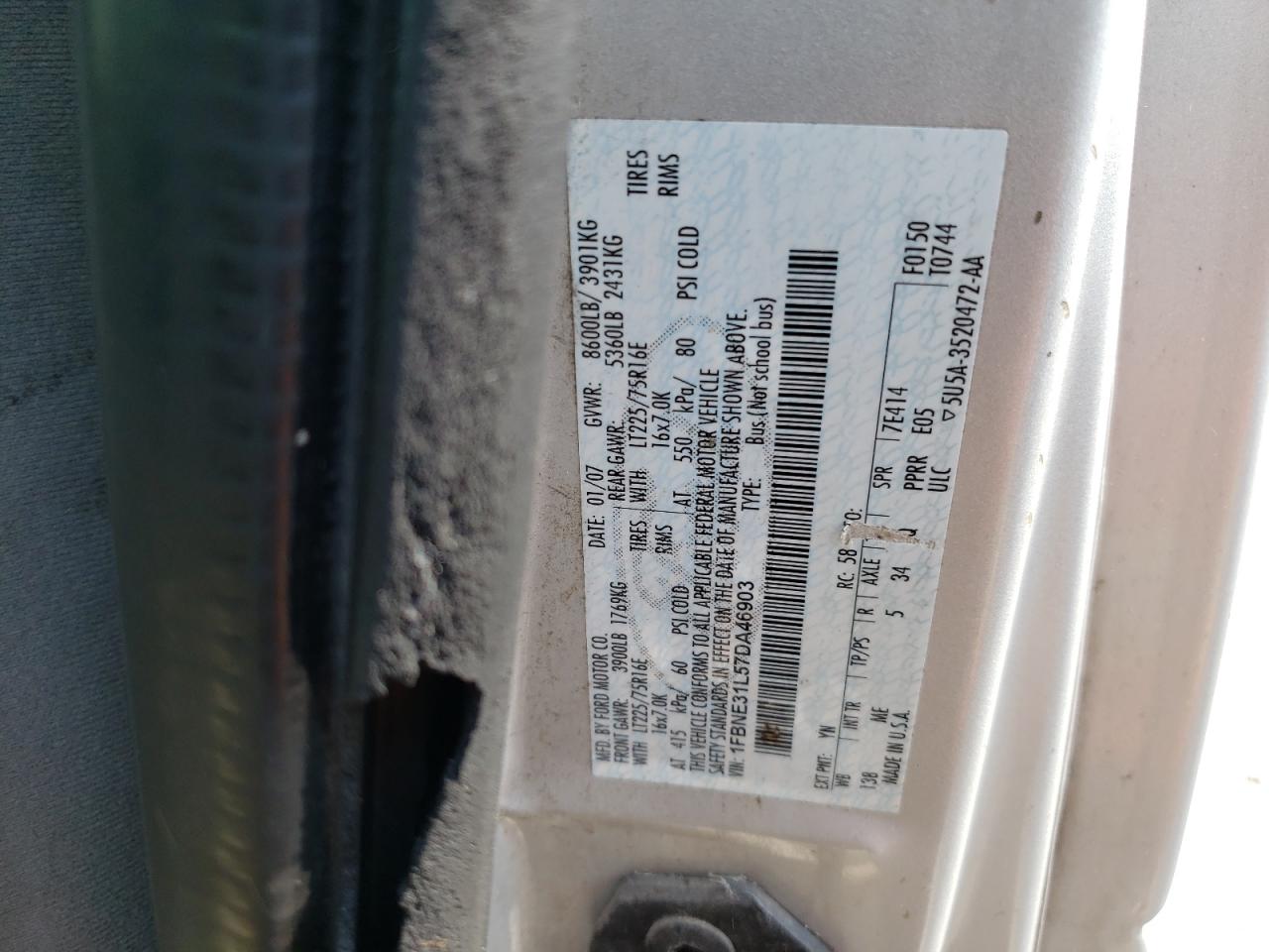Photo 10 from auction – 2007 FORD ECONOLINE with VIN 1FBNE31L57DA46903