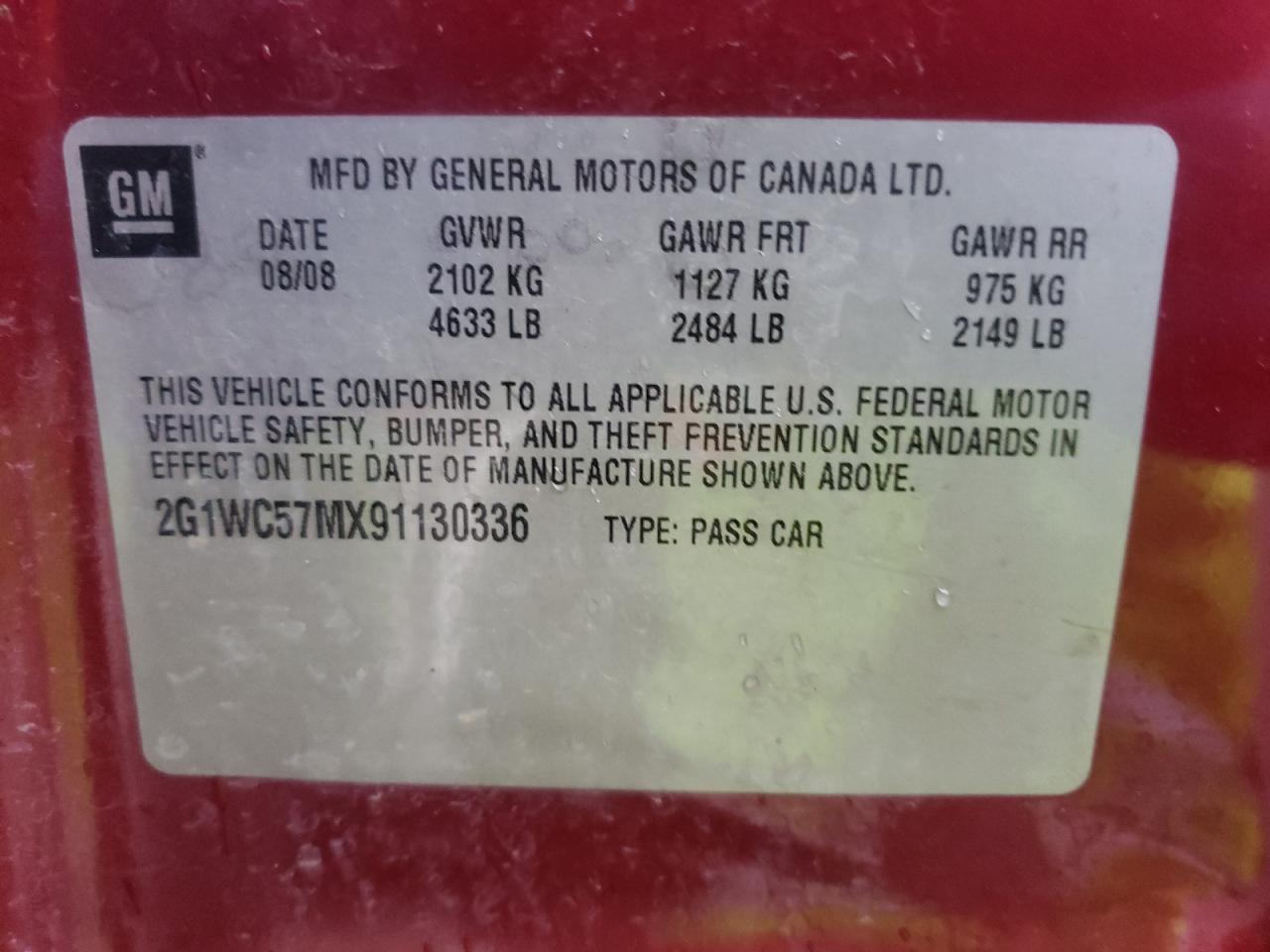 Photo 10 from auction – 2009 CHEVROLET IMPALA 2LT with VIN 2G1WC57MX91130336