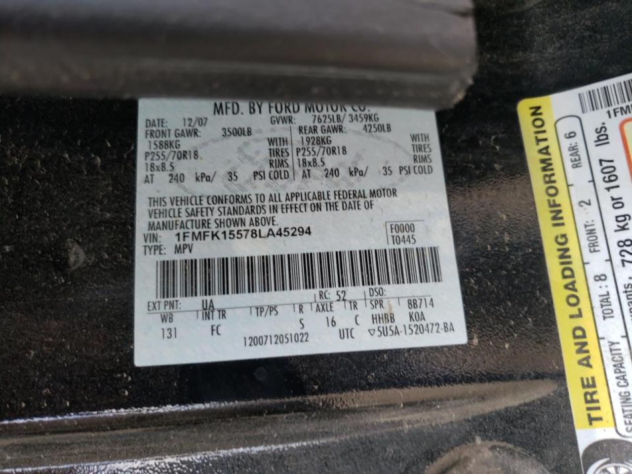 Photo 10 from auction – 2008 FORD EXPEDITION with VIN 1FMFK15578LA45294