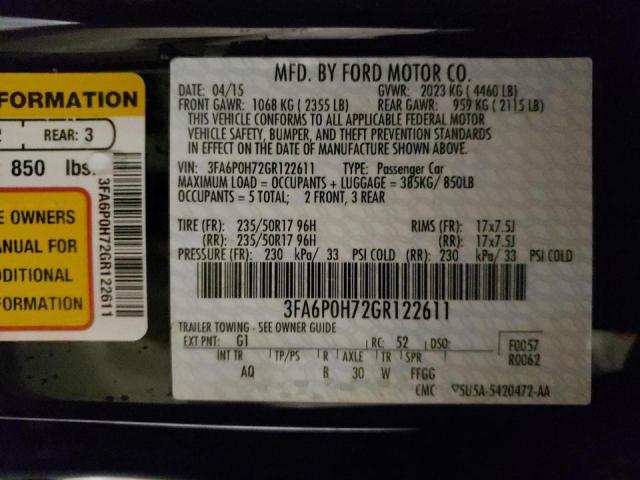 Photo 10 from auction – 2016 FORD FUSION SE with VIN 3FA6P0H72GR122611
