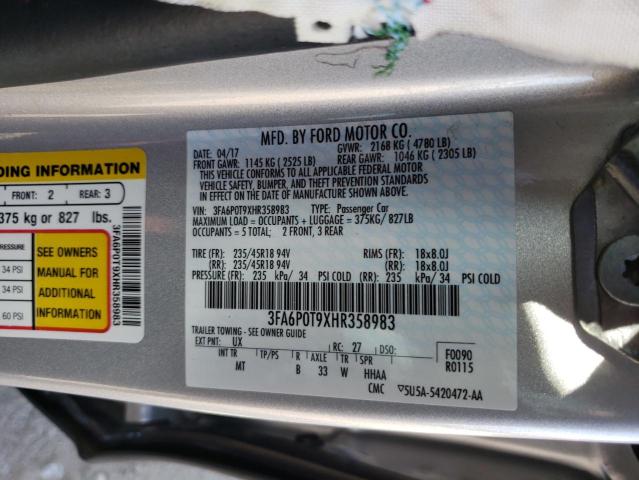 Photo 10 from auction – 2017 FORD FUSION SE with VIN 3FA6P0T9XHR358983