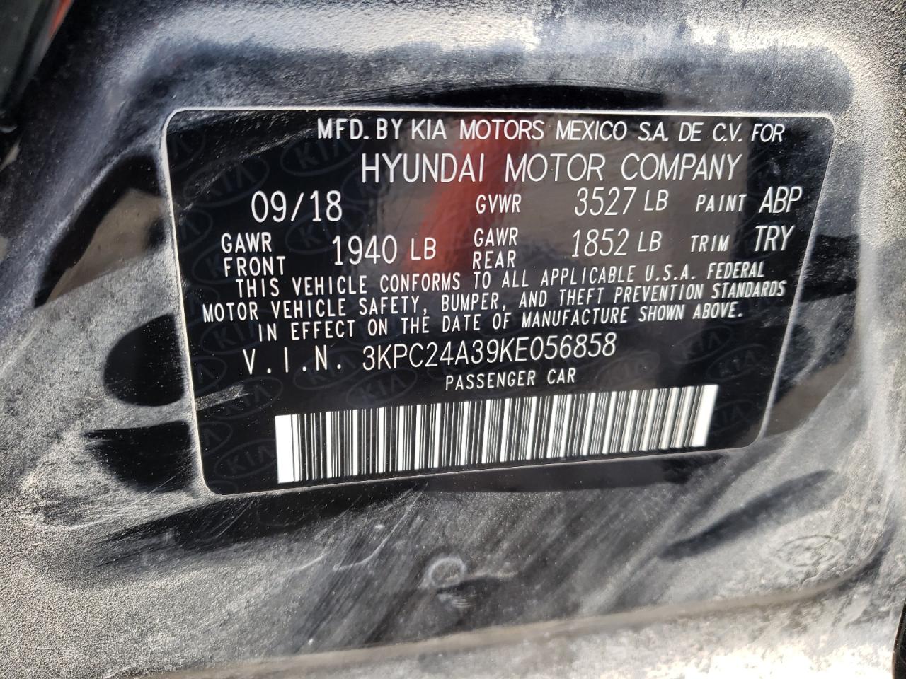 Photo 10 from auction – 2019 HYUNDAI ACCENT SE with VIN 3KPC24A39KE056858