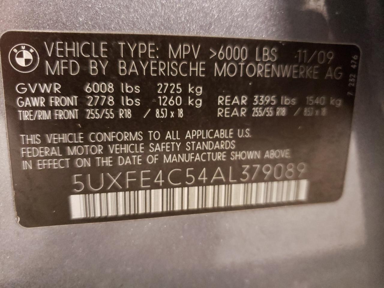 Photo 10 from auction – 2010 BMW X5 XDRIVE3 with VIN 5UXFE4C54AL379089