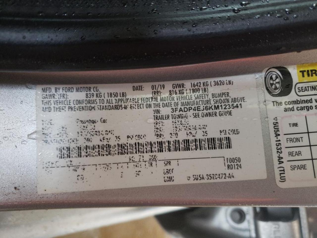 Photo 10 from auction – 2019 FORD FIESTA with VIN 3FADP4EJ6KM123541