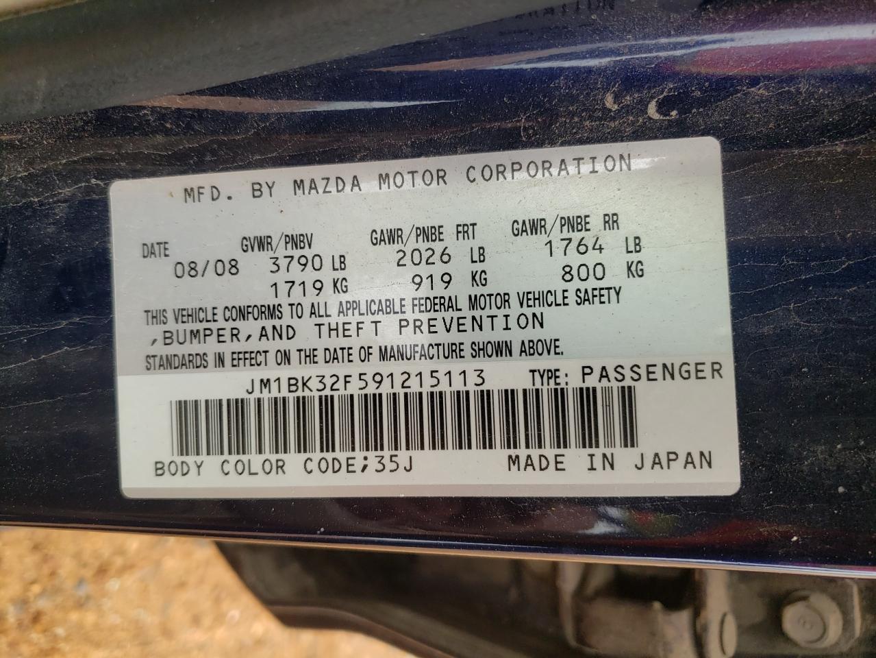Photo 10 from auction – 2009 MAZDA 3 with VIN JM1BK32F591215113