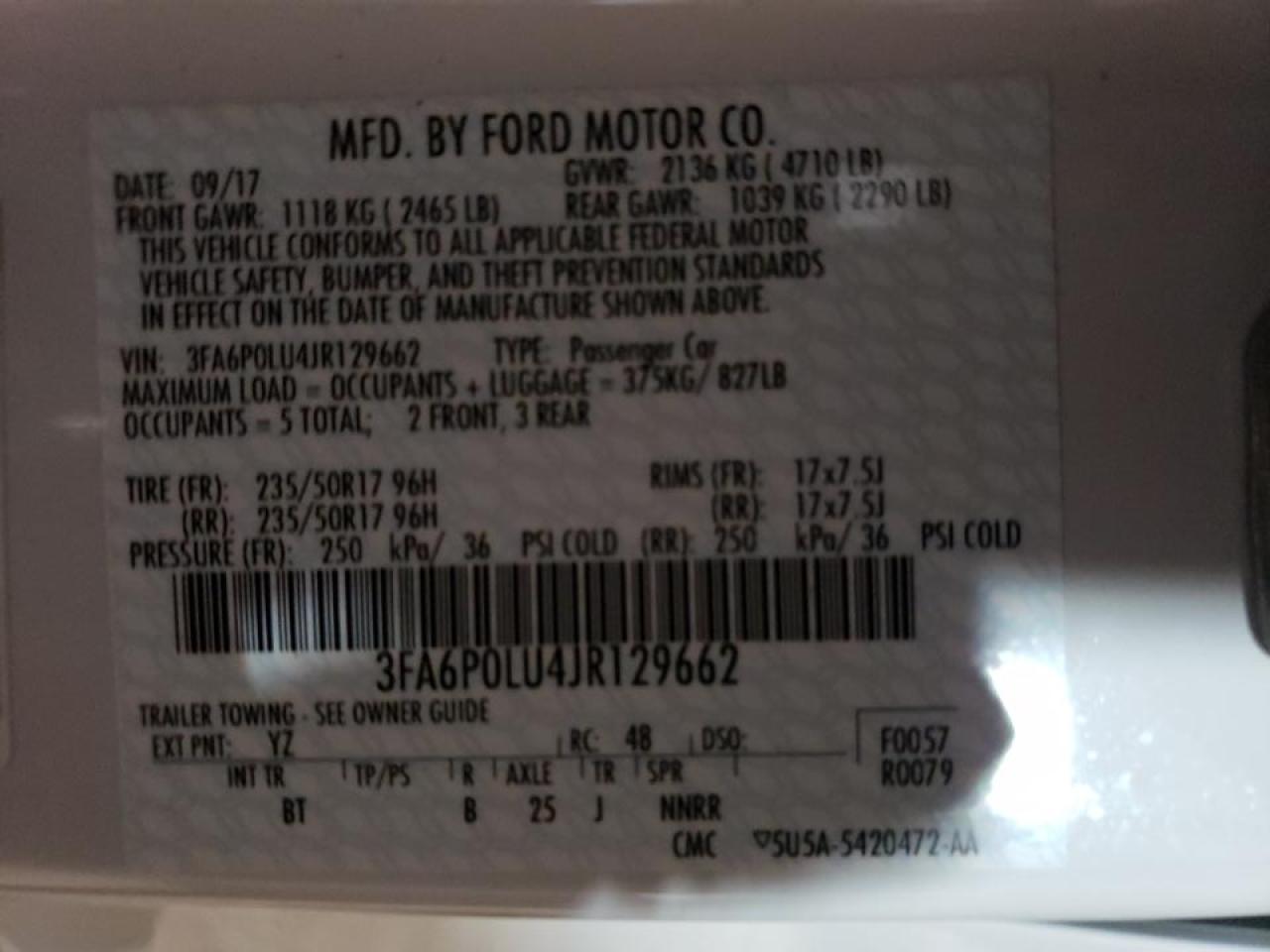 Photo 10 from auction – 2018 FORD FUSION SE with VIN 3FA6P0LU4JR129662