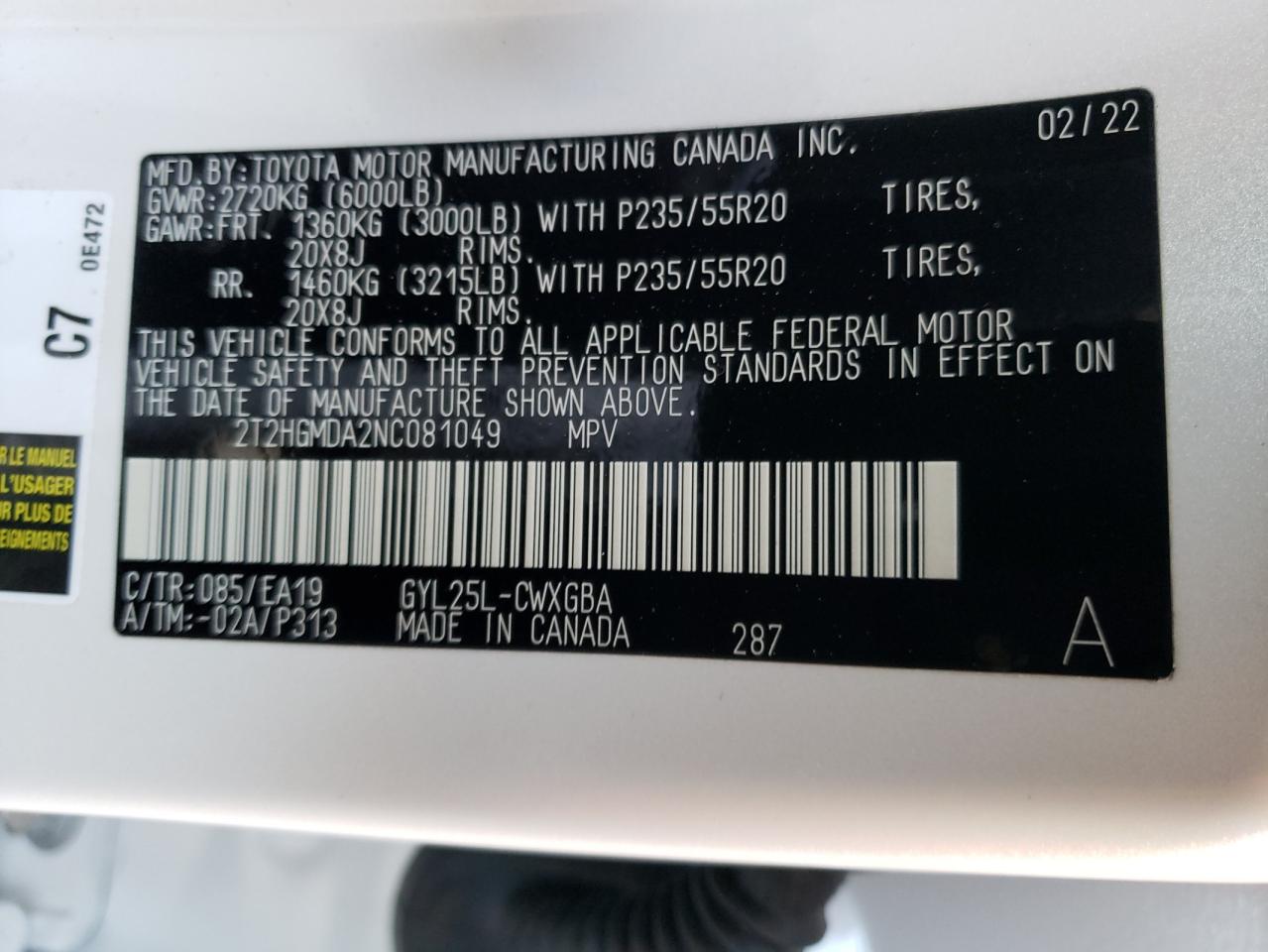 Foto 10 de la subasta – 2022 LEXUS RX 450H con VIN 2T2HGMDA2NC081049