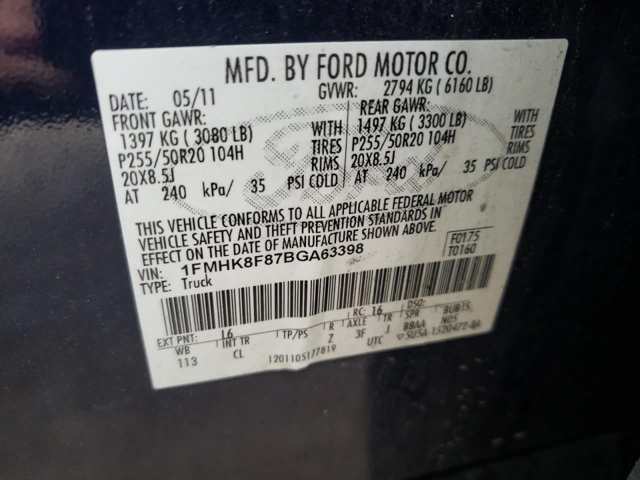 Photo 10 from auction – 2011 FORD EXPLORER L with VIN 1FMHK8F87BGA63398