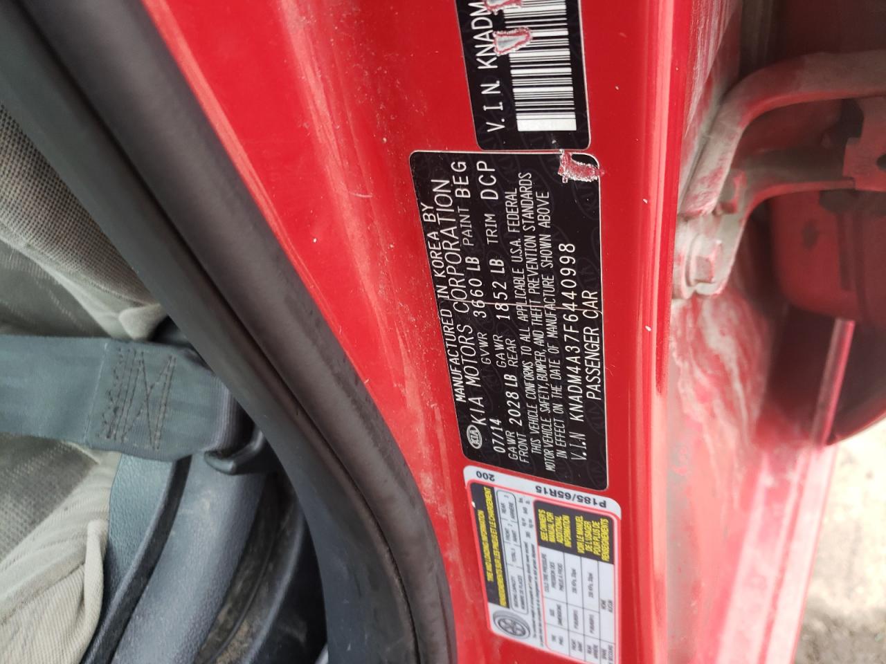 Photo 10 from auction – 2015 KIA RIO LX with VIN KNADM4A37F6440998
