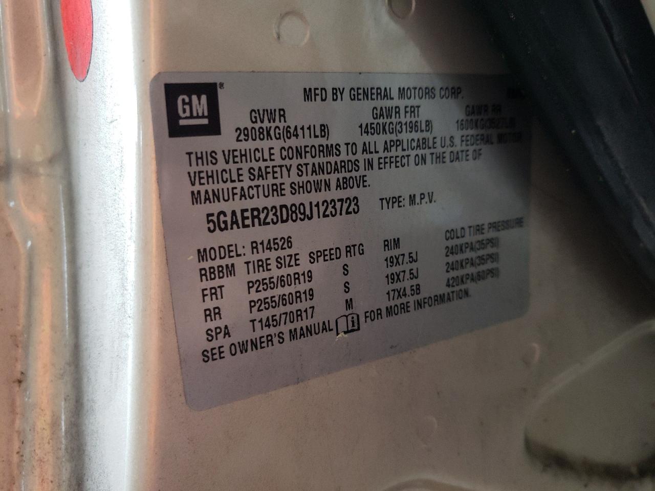 Photo 10 from auction – 2009 BUICK ENCLAVE CX with VIN 5GAER23D89J123723