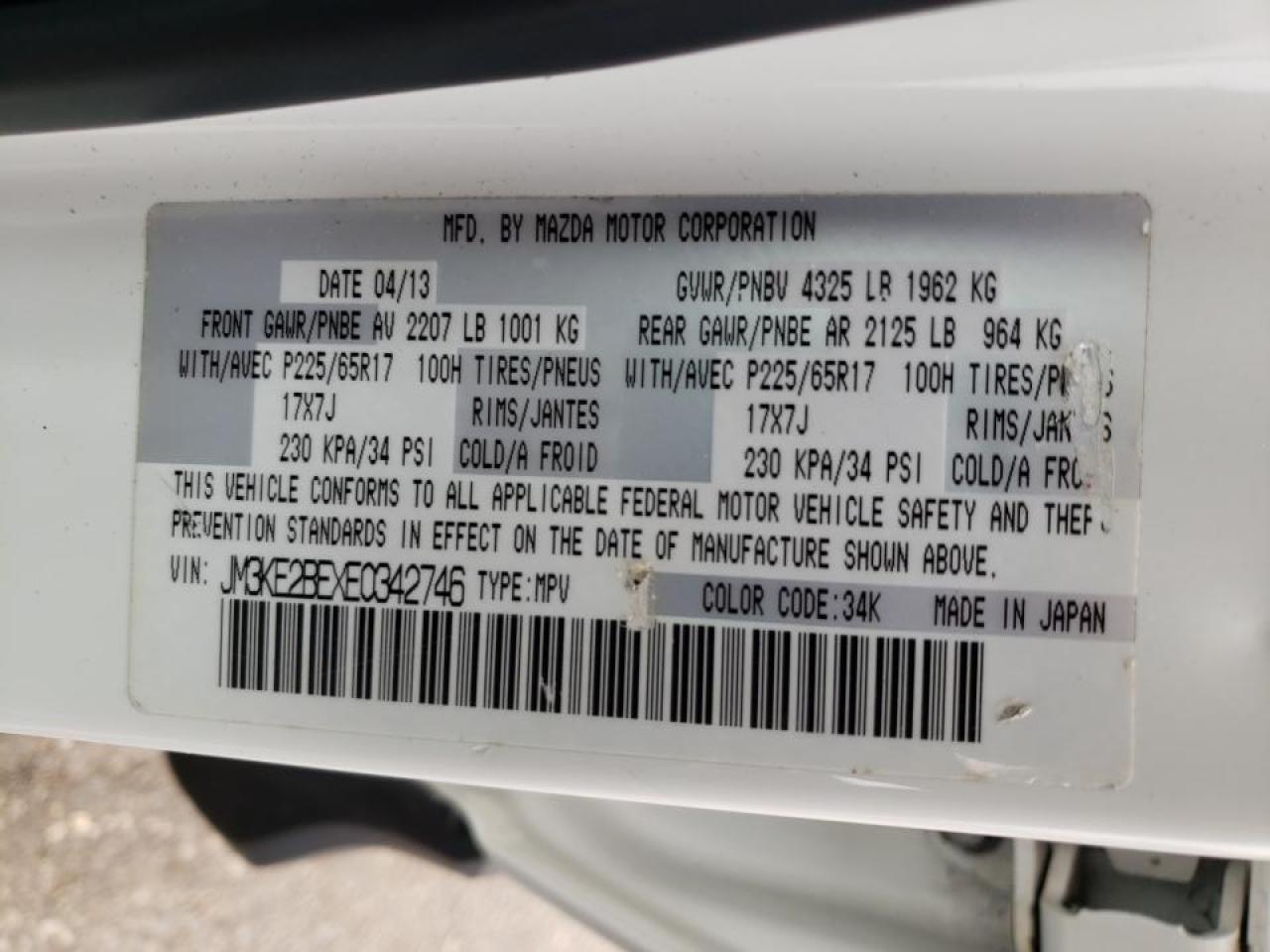 Photo 10 from auction – 2014 MAZDA CX-5 SPORT with VIN JM3KE2BEXE0342746