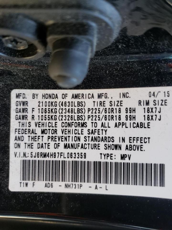 Photo 10 from auction – 2015 HONDA CR-V TOURI with VIN 5J6RM4H97FL063359