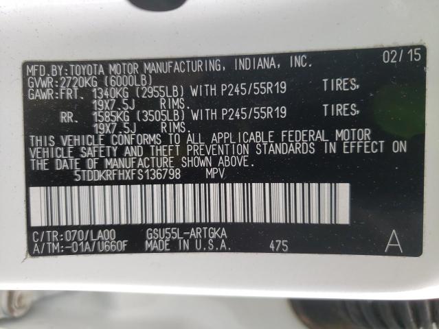 Photo 10 from auction – 2015 TOYOTA HIGHLANDER with VIN 5TDDKRFHXFS136798